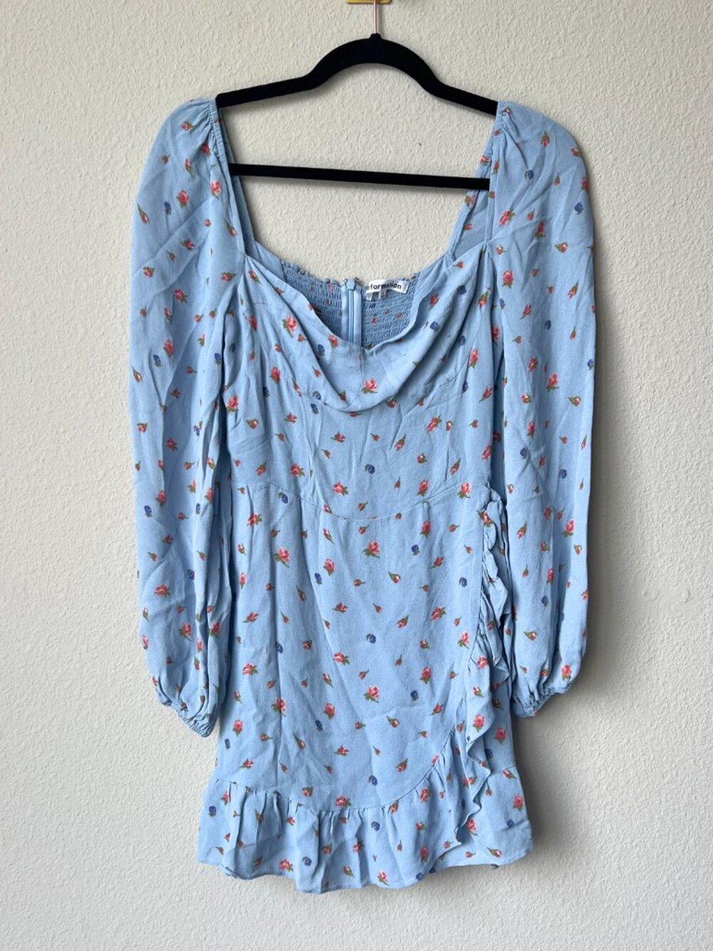 Reformation Cammi Mini Wrap Dress in Light Blue Floral Size 8 - Picture 2 of 5